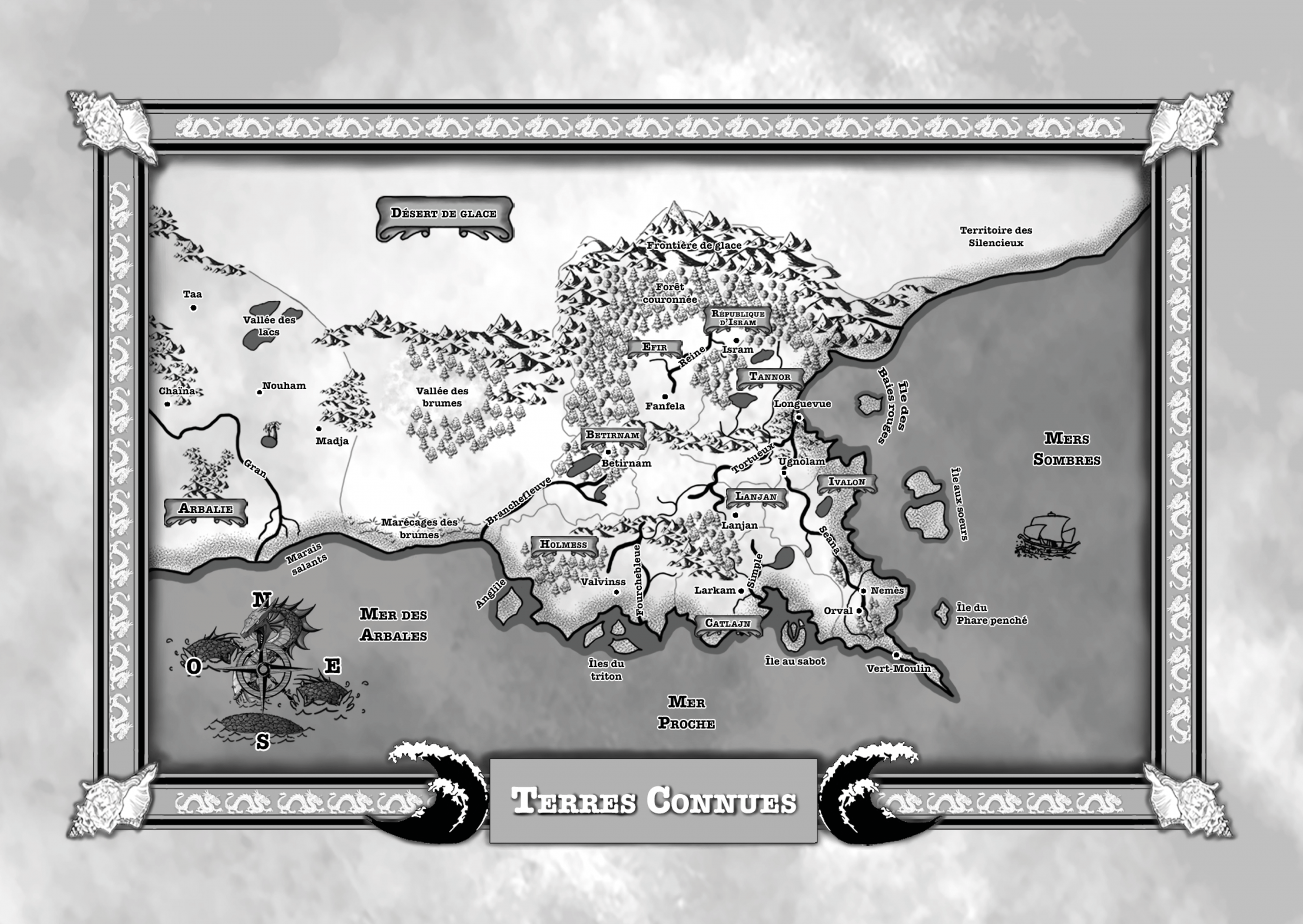 Carte des Terres Connues du roman Le Royaume d'Alguirnaram Tome 1 – Raven Éditions - Crystal GRIBONVAL